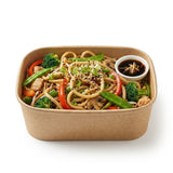 Zeropac Kraft Container 1000ml holding noodles, vegetables, and sauce