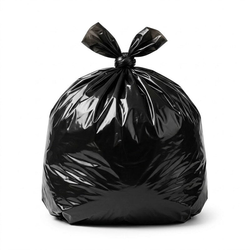 Zeropac black bin liner secured in trash bin, ready for waste