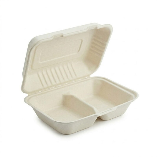 White 9" X 6" 2 Compartment Clamshell