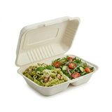 White 9" X 6" 2 Compartment Clamshell