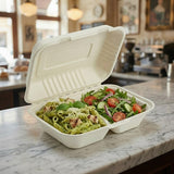 White 9" X 6" 2 Compartment Clamshell
