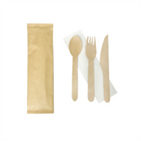 Wooden Cutlery Set with Napkin - Knife Fork Spoon