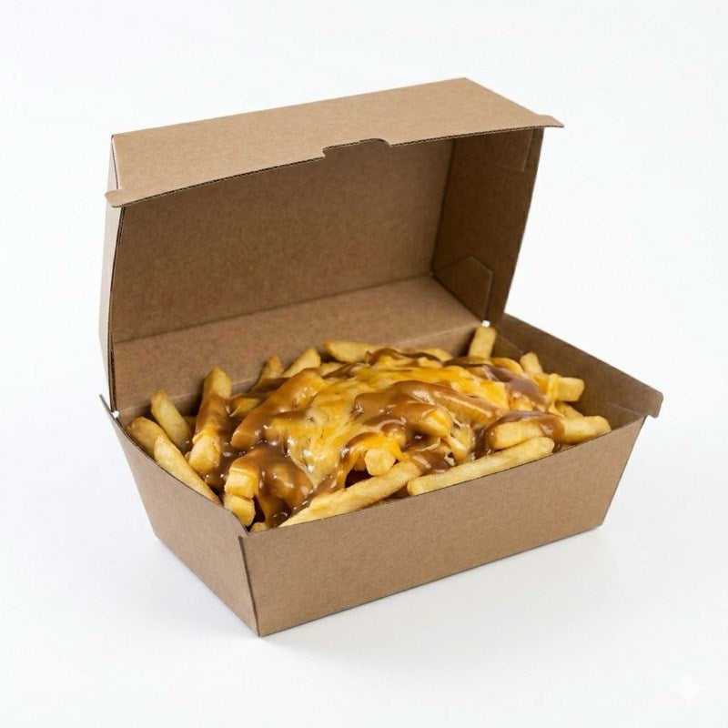 Zeropac Large High Snack Box with fish and chips topped with gravy