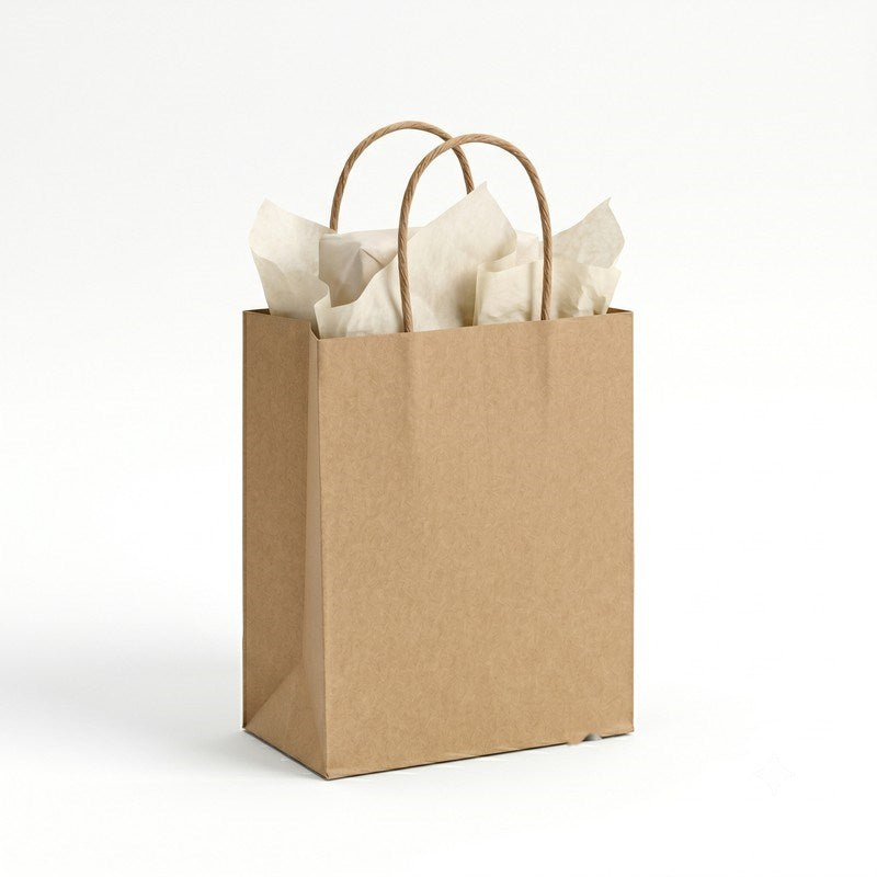Woman holding Zeropac kraft paper bag in home interior