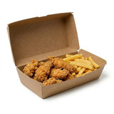 Zeropac Brown Kraft Board Large Snack Box holding fried chicken and french fries