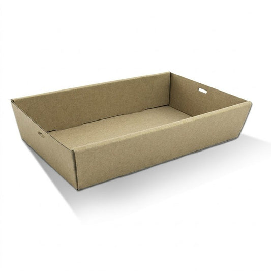 Zeropac catering tray brown rectangle medium 50mm, kraft catering tray