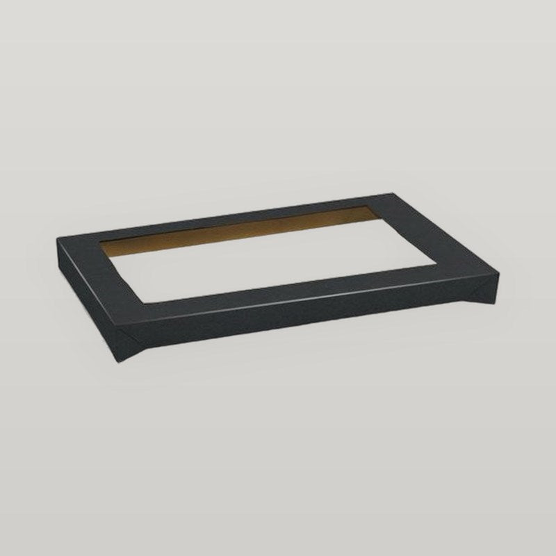 Zeropac black kraft rectangle small catering tray lid, PET window
