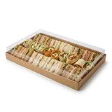 Zeropac catering tray with clear RPET lid holding assorted sandwiches and wraps