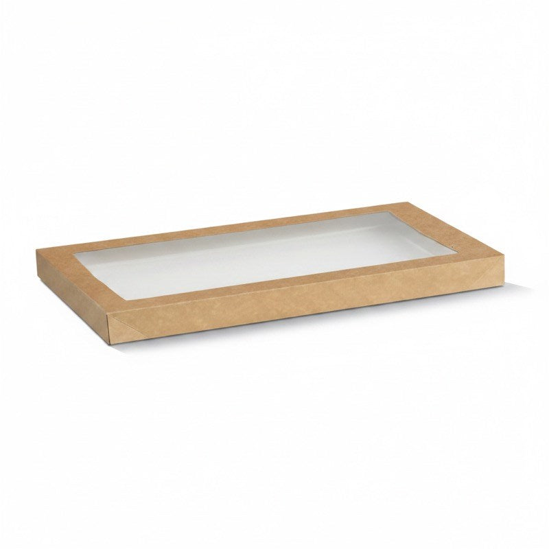 Zeropac kraft rectangle large catering tray lid, PET window