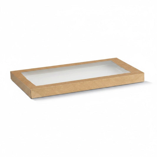Zeropac kraft rectangle large catering tray lid, PET window