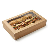 Zeropac kraft rectangle large catering tray holding seeded roll and sandwiches