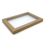 Zeropac catering tray lid kraft rectangle medium plus PET window, kraft catering tray