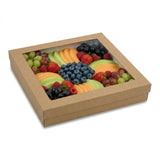 Zeropac kraft square medium catering tray holding mixed fresh fruit and berries