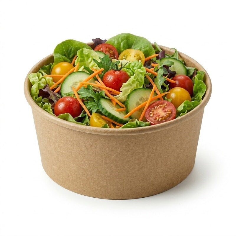 Zeropac bowl holding fresh garden salad with greens and vegetables