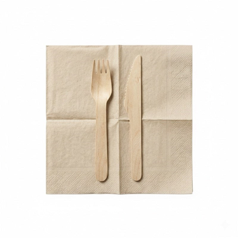 Zeropac Natural Lunch Napkin with wooden fork and knife
