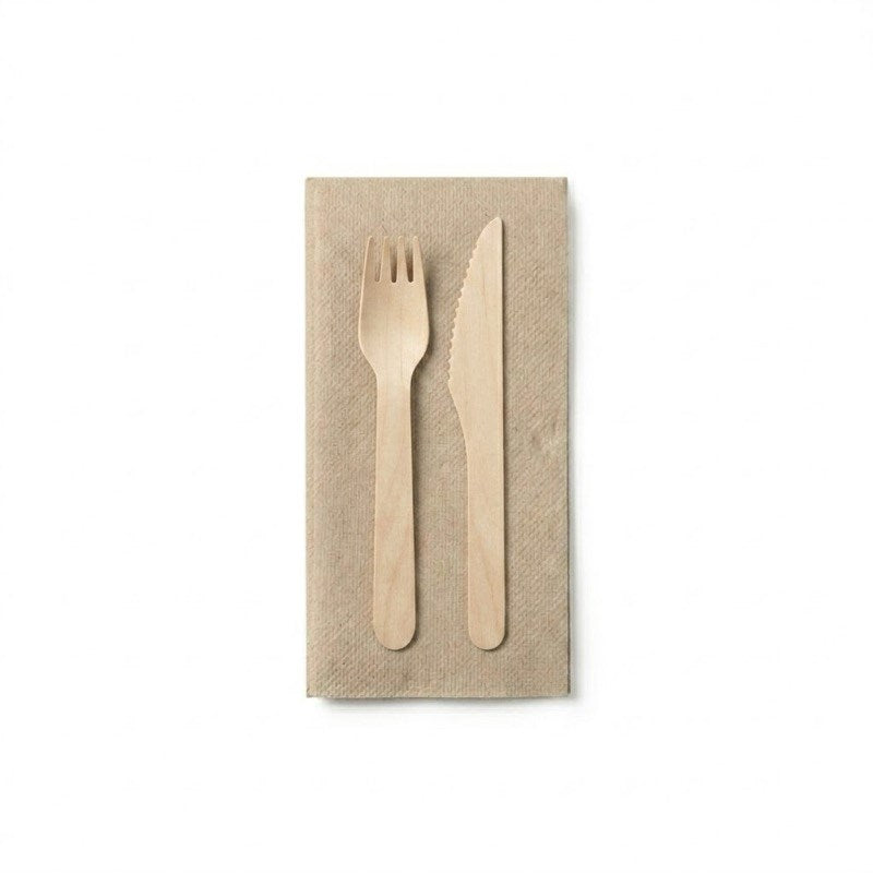 Zeropac Natural Lunch Napkin in place setting with wooden utensils