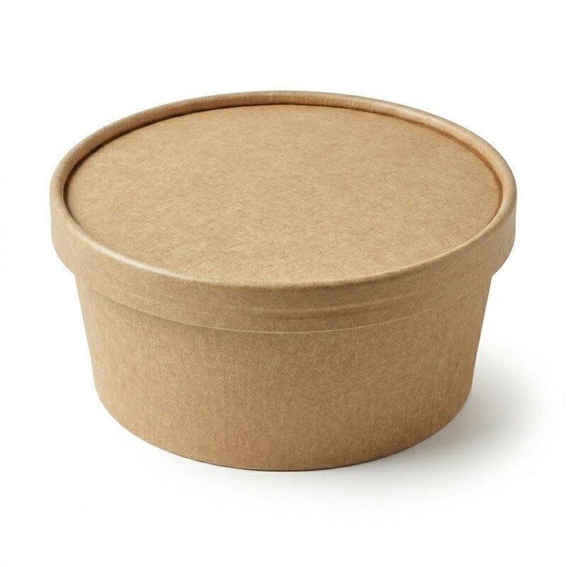 Kraft bowl with Zeropac PLA-coated paper lid at cafe counter
