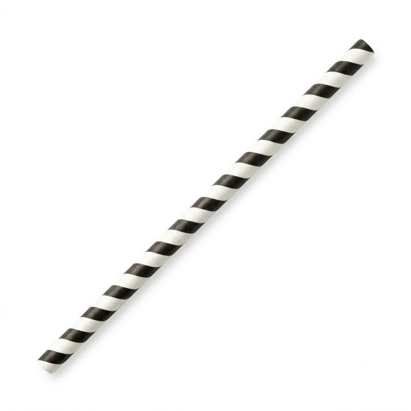Zeropac Paper Straw Jumbo Black Stripe, jumbo-sized paper straw with black stripes
