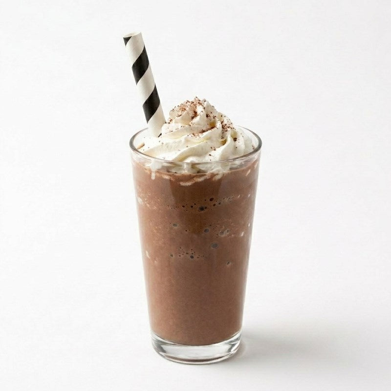 Zeropac Paper Straw Jumbo Black Stripe holding a chocolate beverage with whipped cream