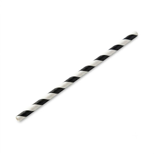 Zeropac Paper Straw Regular Black Stripe, standard-sized paper straw with black stripes