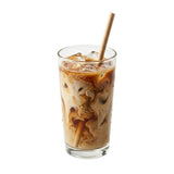 Zeropac Paper Straw Regular Brown Kraft in a cold iced coffee drink with ice