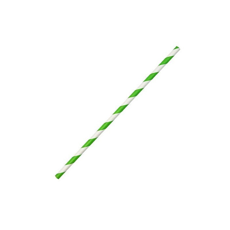 Zeropac Paper Straw Regular Green Stripe, standard-sized paper straw with green stripes