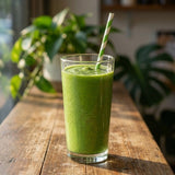 Zeropac Paper Straw Regular Green Stripe with green smoothie in plant-filled room