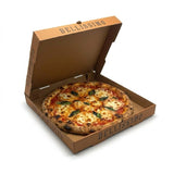 Zeropac Pizza Box Brown Printed 9 Inch holding margherita pizza