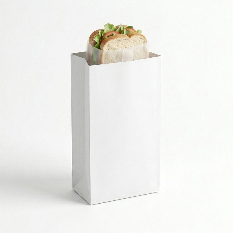 Zeropac SOS Bag No 8 White holding a fresh sandwich with lettuce