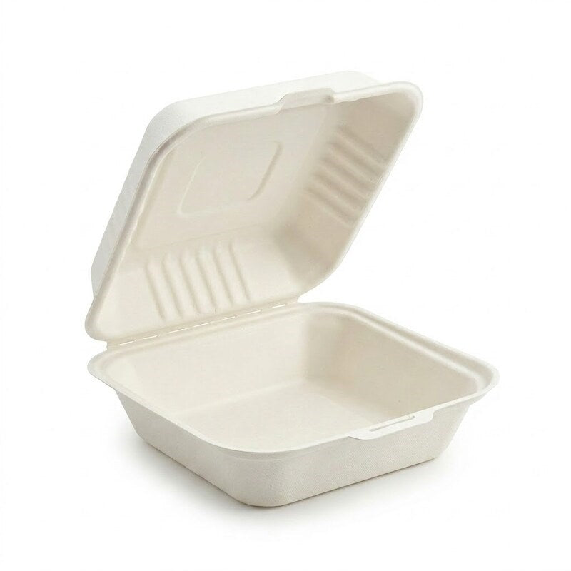 Zeropac White 9 inch x 9 inch Sugarcane Bagasse Clamshell