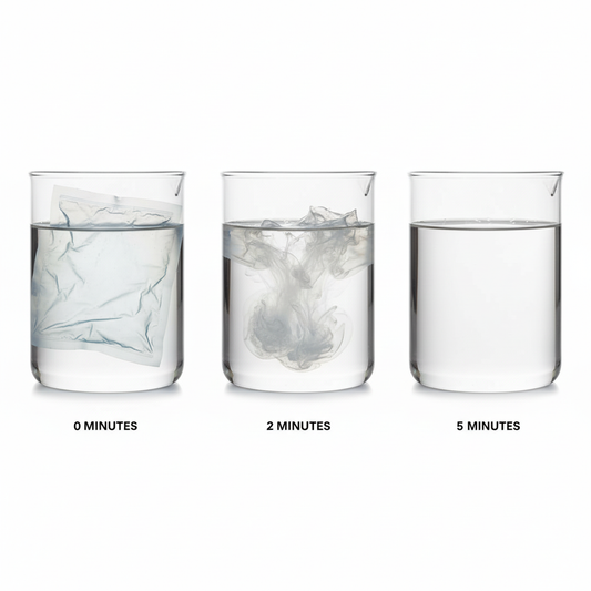 Dissolvable sterilisation bag dissolving in warm water in 2 to 5 minutes