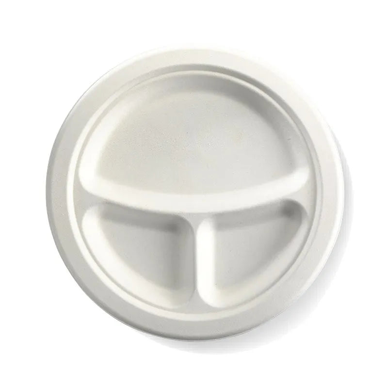 250mm / 10" 3 Compartment Round Sugarcane Plate-Zeropac