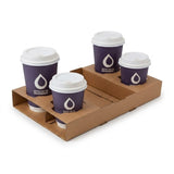 Zeropac 2-in-1 cup carrier tray in recycled pulp holding four takeaway coffee cups