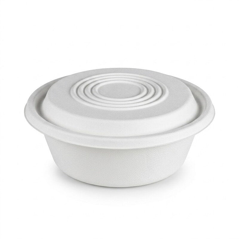 Zeropac sugarcane lid in focus on cafe counter with espresso machine
