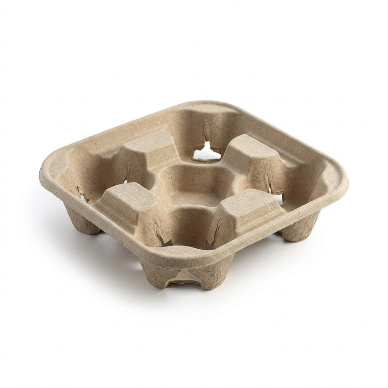 Zeropac 4-cup recycled pulp carrier tray for hot beverages