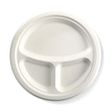 230mm / 9" 3 Compartment Round Sugarcane Plate-Zeropac