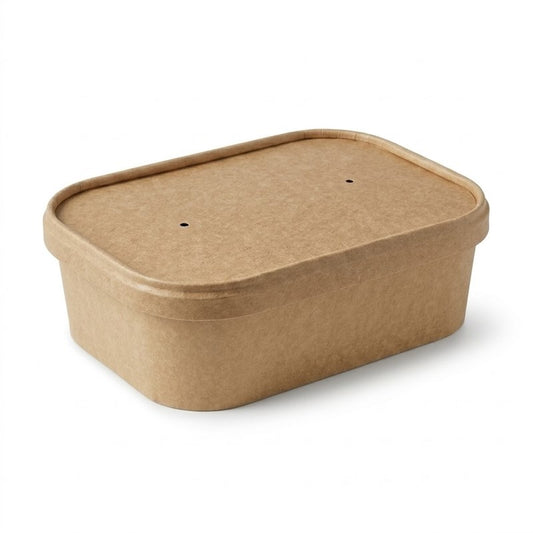 Kraft Paper Rectangular Container Lid PLA Lined | Fits 500-1000ml