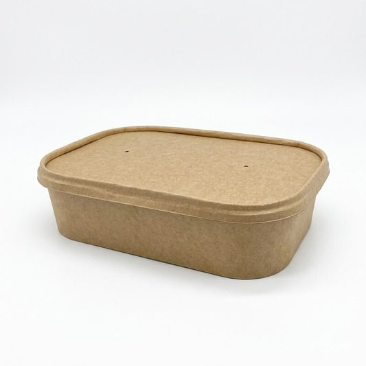 Kraft Paper Rectangular Container Lid PLA Lined | Fits 500-1000ml