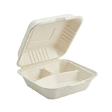 White 8" X 8" 3 Compartment Clamshell