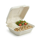 White 8" X 8" 3 Compartment Clamshell
