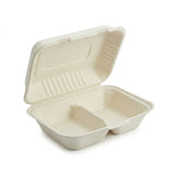 White 9" X 6" 2 Compartment Clamshell
