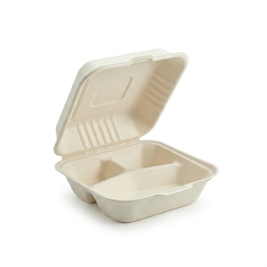 White 9" X 9" 3 Compartment Clamshell