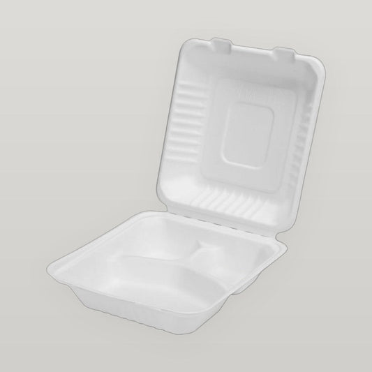 White 9" X 9" 3 Compartment Clamshell