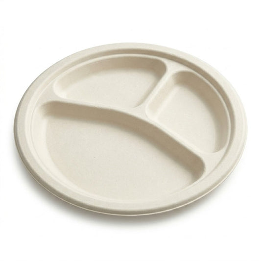 9" Sugarcane 3 Compartment Plate