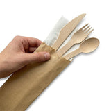 Wooden Cutlery Set with Napkin - Knife Fork Spoon