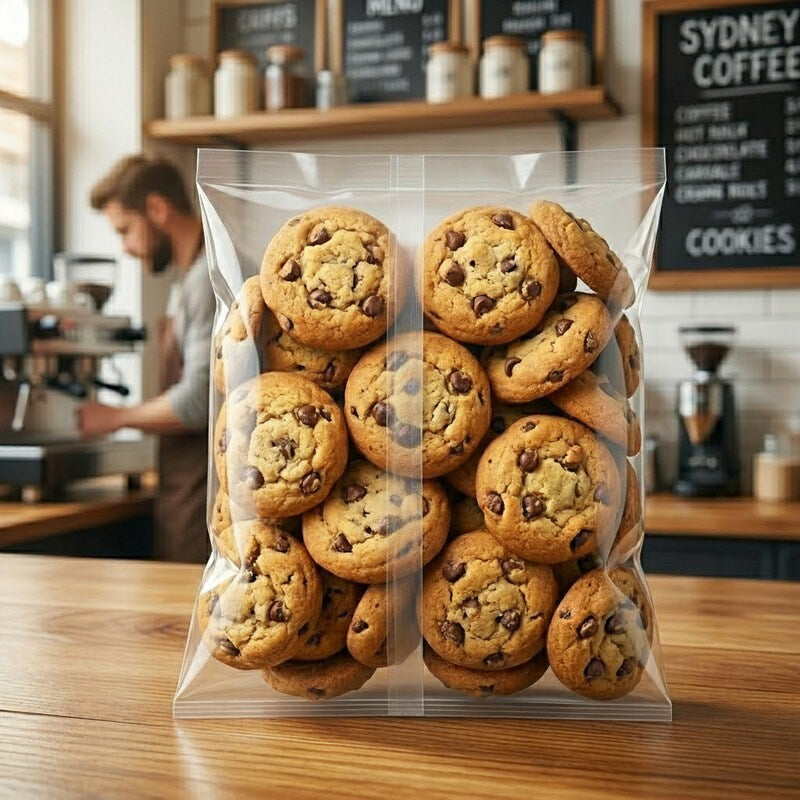 Barista displays Zeropac BOPP bag of cookies at cafe counter