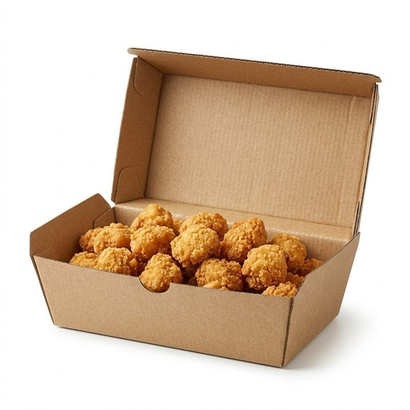 Zeropac Regular Snack Box holding golden fried chicken pieces ready for service