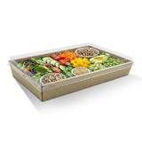 Zeropac clear RPET medium catering tray holding vegetables with dipping bowls