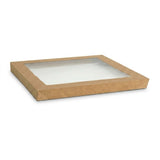 Zeropac catering tray lid kraft rectangle medium PET window, kraft catering tray