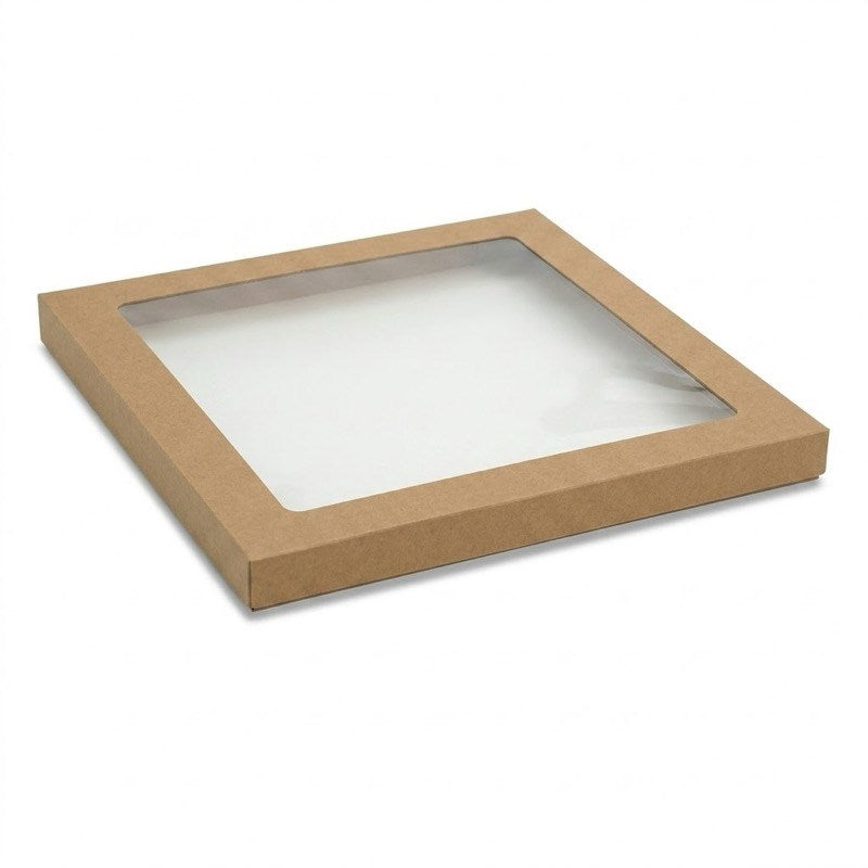 Zeropac kraft square large catering tray lid, PET window